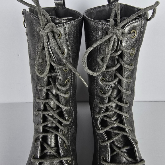 Seven 7 Women's Silver Metallic Lace-Up Mr. Zipper Combat Zip Boots, Size: 10 - Picture 5 of 13